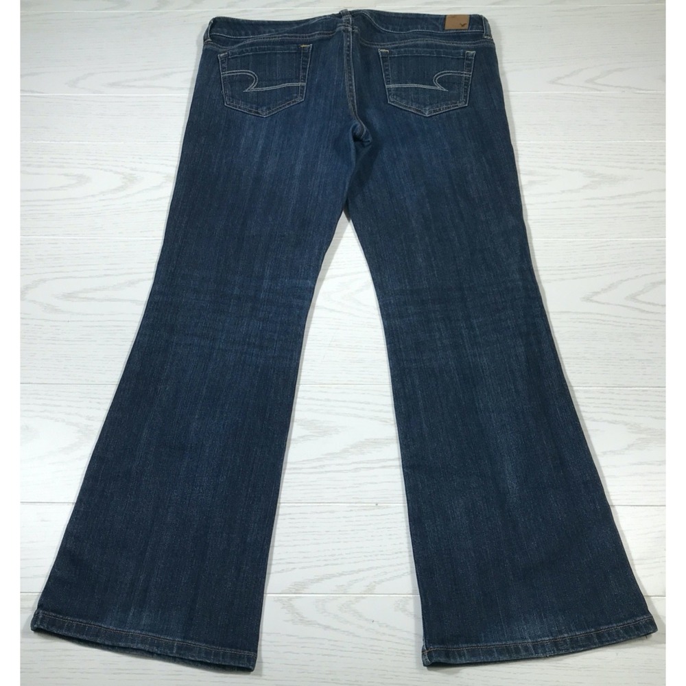 American Eagle Boyfriend Jeans Women 12 Dark Blue Flare Low Rise Stretch Boho